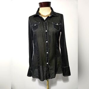 Stetson Sheer Black Shirt with White Stitching. Size Small